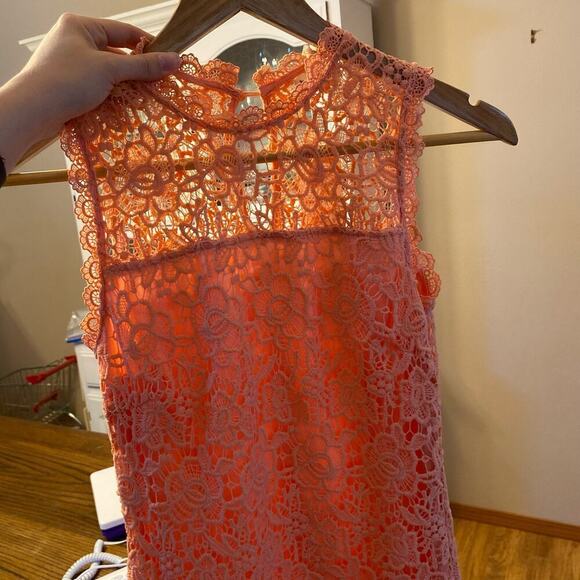 NWT BLVD Peach Cocktail Dress Lace Crochet Women's Sz S Formal Short Sleeveless - Picture 3 of 12